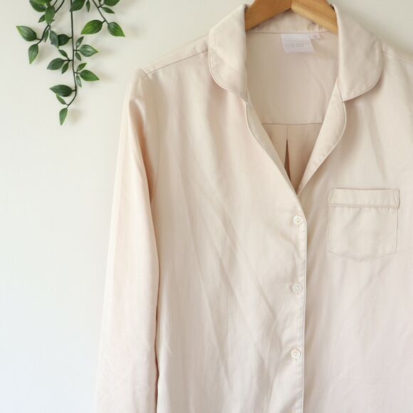 Plum Pretty Sugar Satin Button Front Collared Pajama Top S Small Champagne - Picture 3 of 4